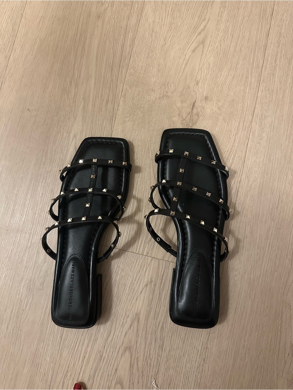 White House Black Market Black Studded Strappy Slide Sandals